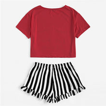 Load image into Gallery viewer, Graphics Tee &amp; Frilled Shorts Women Sleepwear Set (Sheiin®) - SAVE 50% TODAY ONLY