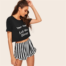 Load image into Gallery viewer, Graphics Tee &amp; Frilled Shorts Women Sleepwear Set (Sheiin®) - SAVE 50% TODAY ONLY