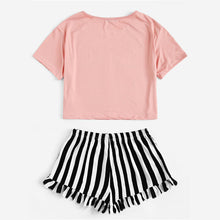 Load image into Gallery viewer, Graphics Tee &amp; Frilled Shorts Women Sleepwear Set (Sheiin®) - SAVE 50% TODAY ONLY