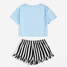 Load image into Gallery viewer, Graphics Tee &amp; Frilled Shorts Women Sleepwear Set (Sheiin®) - SAVE 50% TODAY ONLY