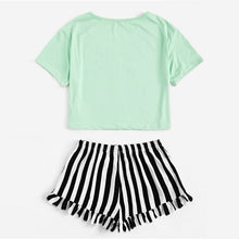 Load image into Gallery viewer, Graphics Tee &amp; Frilled Shorts Women Sleepwear Set (Sheiin®) - SAVE 50% TODAY ONLY