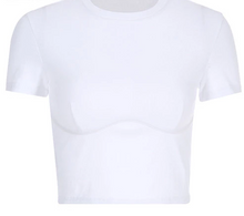 Load image into Gallery viewer, Chic White Slim Cropped Tee-Tops (Sweetown tops®) - SAVE 50% TODAY ONLY