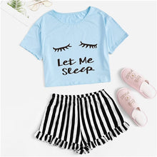 Load image into Gallery viewer, Graphics Tee &amp; Frilled Shorts Women Sleepwear Set (Sheiin®) - SAVE 50% TODAY ONLY