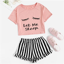 Load image into Gallery viewer, Graphics Tee &amp; Frilled Shorts Women Sleepwear Set (Sheiin®) - SAVE 50% TODAY ONLY