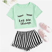 Load image into Gallery viewer, Graphics Tee &amp; Frilled Shorts Women Sleepwear Set (Sheiin®) - SAVE 50% TODAY ONLY